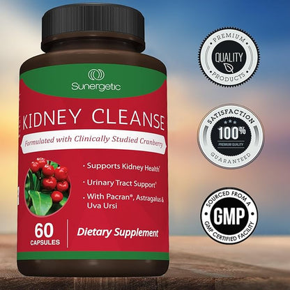 Premium Kidney Cleanse Supplement – Powerful Kidney Support Formula with Cranberry Extract Helps Support Healthy Kidneys & Urinary Tract Support– 60 Vegetarian Capsules