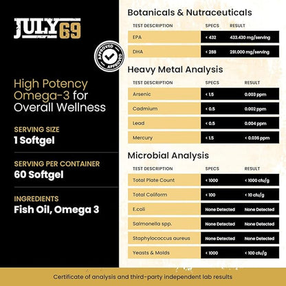 Omega 3 Fish Oil - 1200 MG Fish Oil, 720 MG Omega 3, Lemon Flavor, 60 Softgels, Natural EPA-DHA Softgels for Strength & Health, High Potency, Support for Women & Men