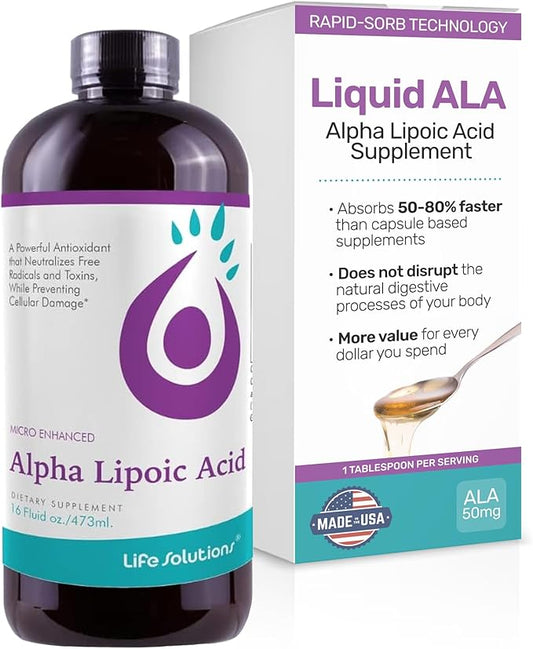Liquid Alpha Lipoic Acid – 50mg ALA, More Bioavailable Than Capsules & Powder – Fast-Absorbing Antioxidant Supplement – Pharmacist Formulated, Rapid-Sorb Technology – 16 fl. oz.