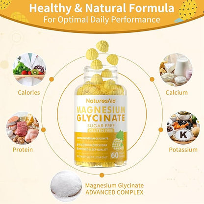 Magnesium Glycinate Gummies 1000mg - Sugar Free Magnesium Potassium Supplement with Vitamin D, B6, CoQ10 for Calm Mood & Sleep Support - 120 Pineapple Gummies -2 Pack