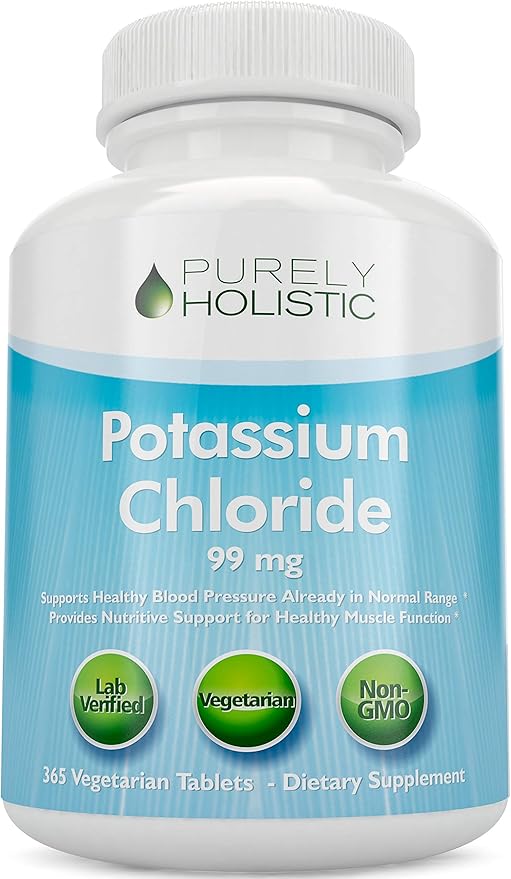 Potassium Chloride 365 Tablets 1 Year Supply - Potassium Supplement 99mg Tablets - Supports Healthy Blood Pressure & Muscle Function - Vegetarian and Non GMO