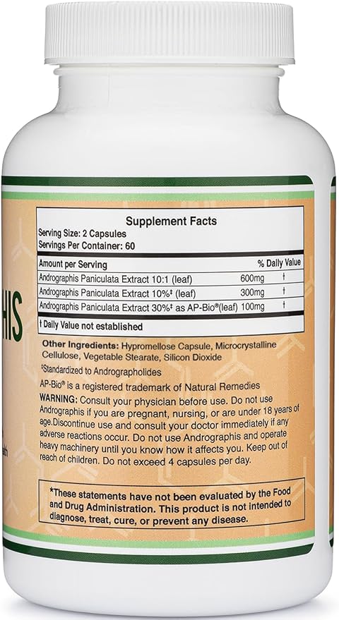 Andrographis Capsules Max Andrographides - 1,000mg Serving Size (120 Capsules) with AP-Bio (Patented Andrographis Paniculata Extract) - Clinically Studied for Immune System Health by Double Wood