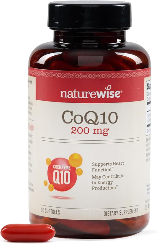 NatureWise CoQ10 200mg Softgels, High Potency Ubiquinone - Coenzyme Q10 Supplement - Antioxidant for Heart Health + Energy - Vegan, Non-GMO, Gluten-Free - 90 Count[3-Month Supply]
