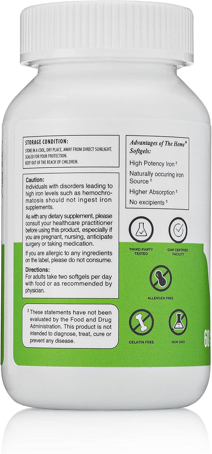 Heme Iron Polypeptide Softgels - with Vitamin C & Folic Acid - Gluten Free, Non-GMO - 60 Count
