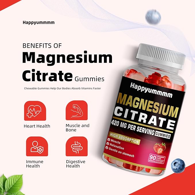 Magnesium Citrate Gummies 420mg per Serving - 180 Strawberry Gummies - Promotes Healthy Relaxation, Muscle, Bone, & Energy Support (2 Pack).