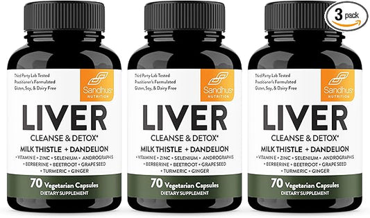 Sandhu's Liver Renew Cleanse Detox, Repair & Support | 70 Capsules (Pack of 3) | Herbal Supplement for Liver Health | Milk Thistle Dandelion Root Andrographis with 8 Minerals