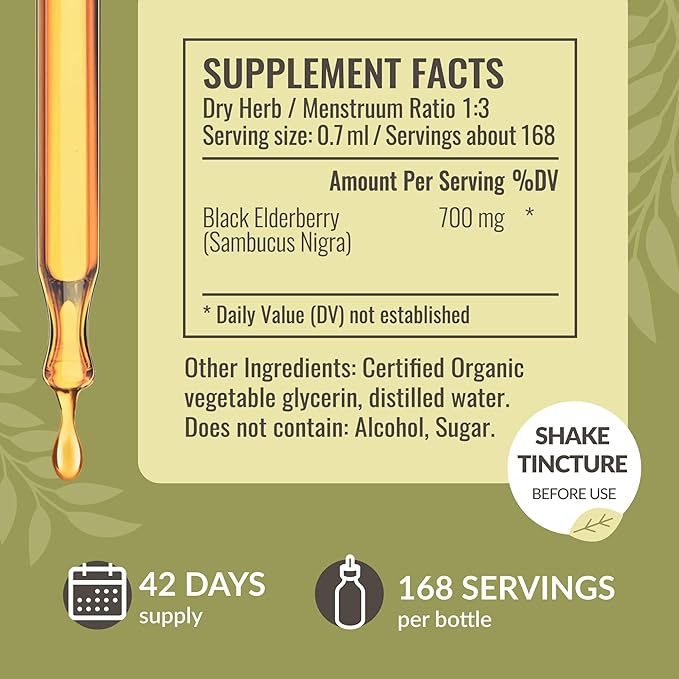HERBAMAMA Black Elderberry Drops - Vegan Elderberry Liquid Extract for Immune Support - Non-GMO, Alcohol & Sugar-Free Immunity Supplement, 42-Day Supply