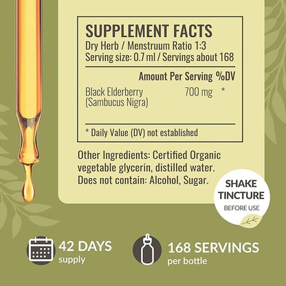 HERBAMAMA Black Elderberry Drops - Vegan Elderberry Liquid Extract for Immune Support - Non-GMO, Alcohol & Sugar-Free Immunity Supplement, 42-Day Supply