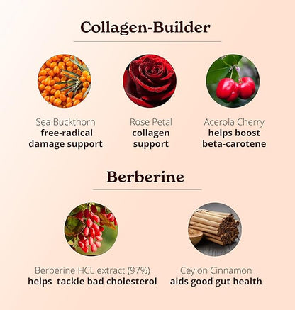 Beauty Duo with Collagen (200g) for natural, radiant and Glowing skin and Berberine Capsules (120) for improved digestion & Immunity|100% Natural, Non GMO & Vegan