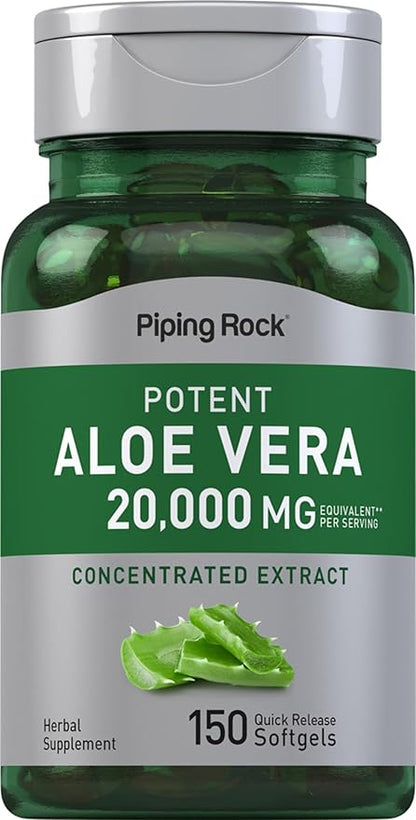 Piping Rock Aloe Vera Softgel Capsules | 20000mg | 150 Pills | Concentrated Extract Supplement | Non-GMO, Gluten Free