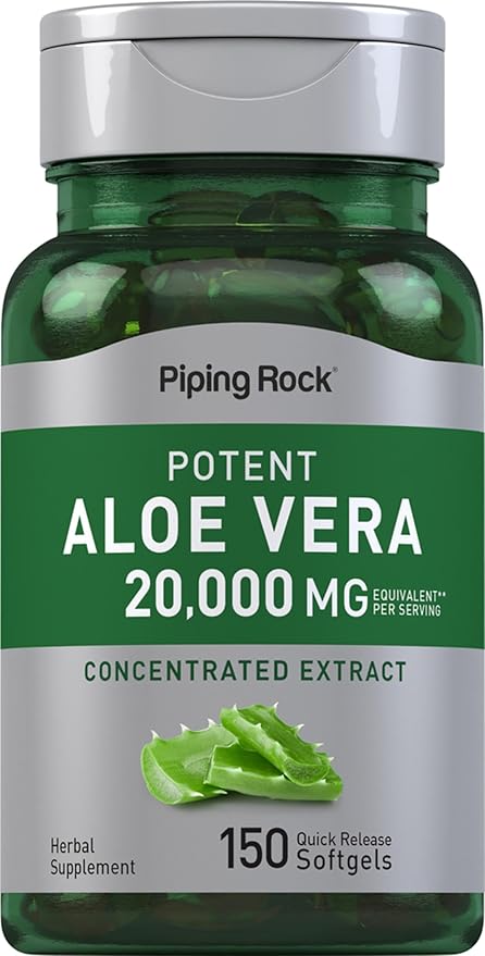 Piping Rock Aloe Vera Softgel Capsules | 20000mg | 150 Pills | Concentrated Extract Supplement | Non-GMO, Gluten Free