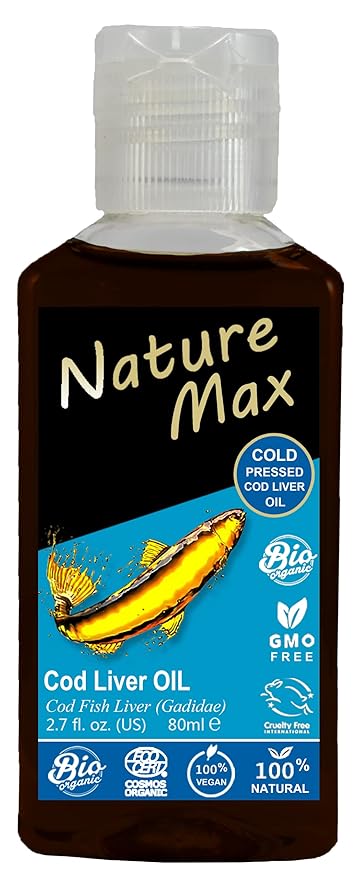 Nature Max Cod Liver Blubber Oil Natural Undiluted Pure For Hair & Skin Care & Food Cold Pressed Premium (1Pack = 2.70 oz / 80 ml) زيت كبد الحوت