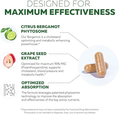 SoActive Bergamot: 2.5X More Effective, Italian Citrus Bergamot Phytosome - Clinically Validated | Enhanced with Grape Seed Extract - Supports Cholesterol & Weight Management (60 Capsules)