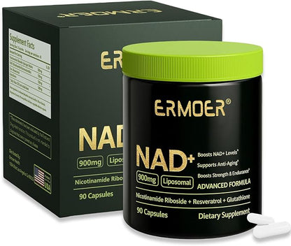 NAD+ Supplement, NAD Nicotinamide Riboside Resveratrol 900mg, Liposomal NAD for Women & Men, NMN Supplement Alternative for Anti-Aging, Energy Booster - 2 Bottle