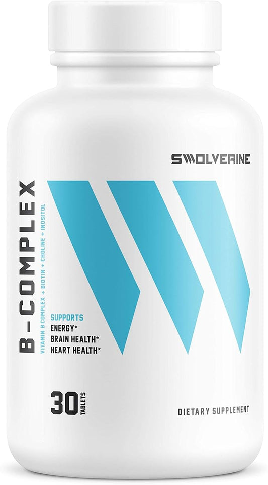 Swolverine B-Vitamin Complex | B-Complex Including B12, B1, B2, B3, B5, B6, B7, B9, Folic Acid, Choline, Inositol, and Biotin, Supports Stress, Energy and Healthy Immune System - (30 Servings)
