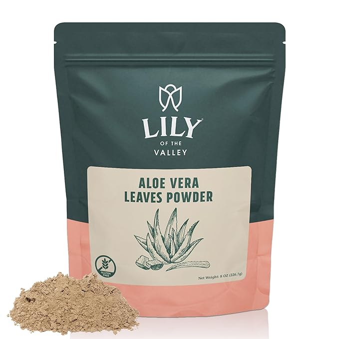 LILY OF THE VALLEY Aloe Vera Powder - Aloe Barbadensis - Ideal for Hair and Face Mask - Great for Shakes & Smoothies - Natural, Vegan & Gluten-Free - (16oz, 453g)- Package May Vary