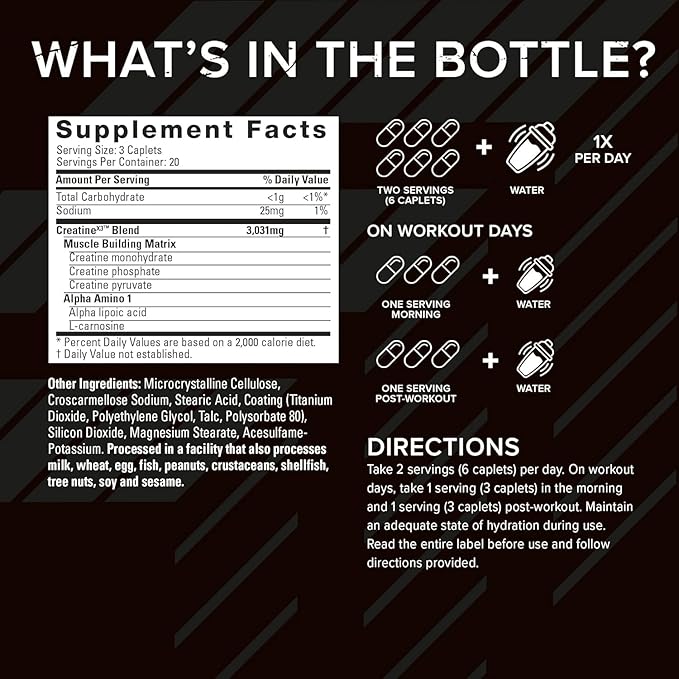 Six Star Creatine Pills, X3 (60 Caplets) - Creatine for Women & Men - Creatine Capsules Support Muscle Strength - Pre & Post Workout Creatine Supplement for Muscle Recovery & Building - 20 Servings