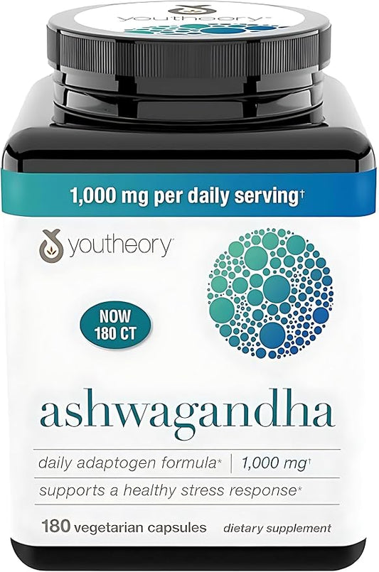 Ashwagandha Supplement Organic KSM-66 Ashwagandha Vegetarian Supplement 180 Capsules, 1000mg per Daily Serving, Help Support Healthy Stress Management Response, Clear