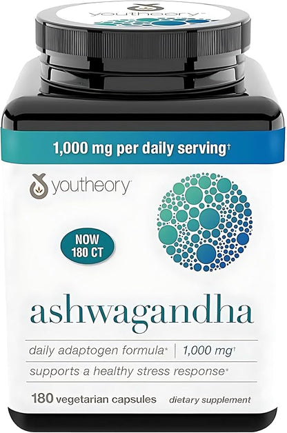 Ashwagandha Supplement Organic KSM-66 Ashwagandha Vegetarian Supplement 180 Capsules, 1000mg per Daily Serving, Help Support Healthy Stress Management Response, Clear
