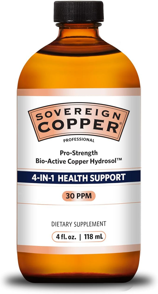 Sovereign Copper Pro-Strength Copper-Hydrosol, Bio-Active Liquid Copper Supplements for 4-in-1 Health Support, 4 fl oz