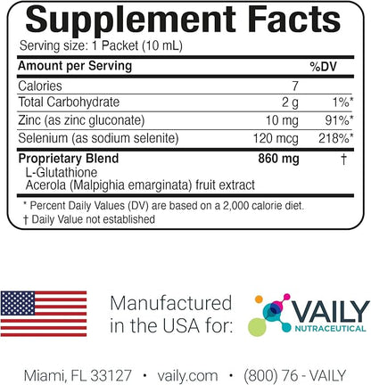 Immune Support Supplement for Adults - Liquid Glutathione Supplement 860 mg w/Acerola Vitamin C Zinc & Selenium - High Potency Antioxidant, Skin Health, Detox Every Day - 30 Single-dose Vials