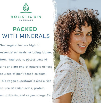 Holistic Bin Organic Sea Moss Capsules 100% Pure Caribbean Sea Moss + Dulse Seaweed | Wild Harvested | No Fillers | Rich in Antioxidants, Minerals, and Iodine (40 Capsules)