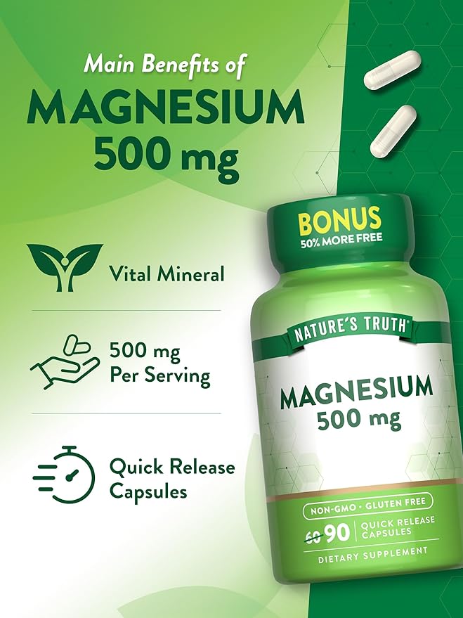 Nature's Truth Magnesium Oxide 500mg Capsules | 90 Count | Non-GMO & Gluten Free High Strength Supplement