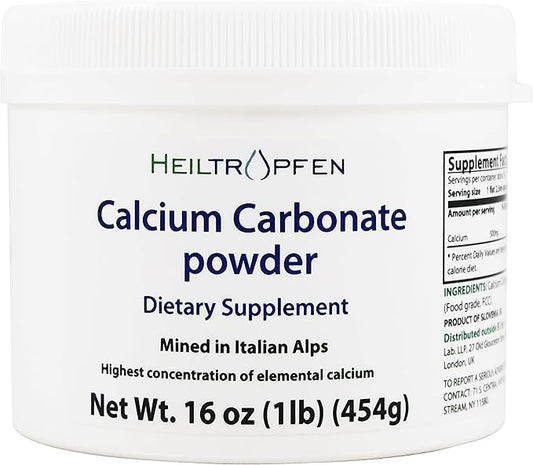 Calcium Carbonate Powder | 1 Pound - 454 g | Dietary Supplement | Highest Purity Limestone | CaCO3 | Heiltropfen®