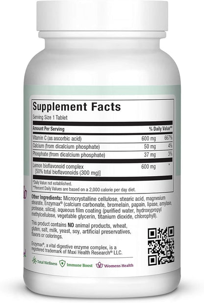 Maxi Health Pure-C-Bio 600 - with Bioflavonoids - Immune & Capillary Support - 90 Tablets - Kosher