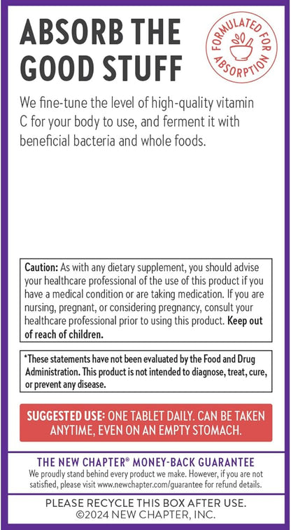 New Chapter® Vitamin C Immune Defense Supplement + Elderberry – Excellent Source of Vitamin C, One Daily Tablet for Healthy Immune Support, Made with Organic Herbs, Non-GMO, Gluten Free, 90 ct