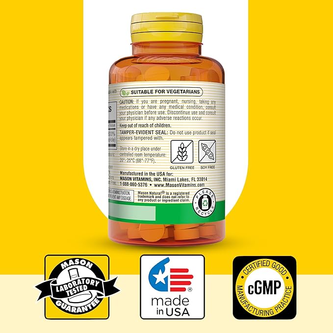 MASON NATURAL Vitamin B-1 Thiamine 250 mg, 100 Day Supply Dietary Supplement, Easy-to-Swallow Tablets, Support Energy Production & Healthy Metabolism