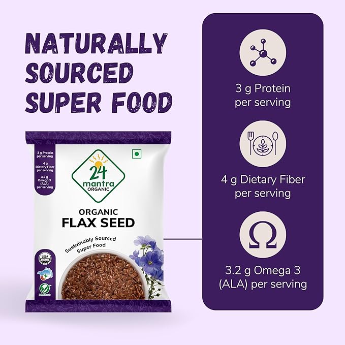 24 Mantra Organic Flax Seeds USDA Certified Organic EU Certified Organic Pesticides Free Adulteration Free Sodium Free - Pack of 1 | 7 Ounce