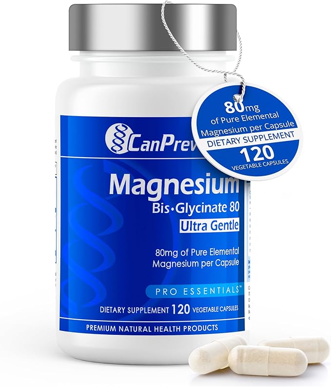 CanPrev Magnesium Biglycinate Chelated 80mg Ultra Gentle 120 V-Caps 120-Day Supply - Support Muscle Function, Bone Strength & Relaxation, Pure Magnesium Bisglycinate Formula, Promote Comfort & Balance