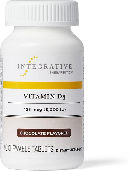 Integrative Therapeutics Vitamin D3 125 mcg - 5,000 IU – Immune Support Supplement* - Healthy Bone Support* - Gluten Free - 90 Chocolate Flavored Chewables