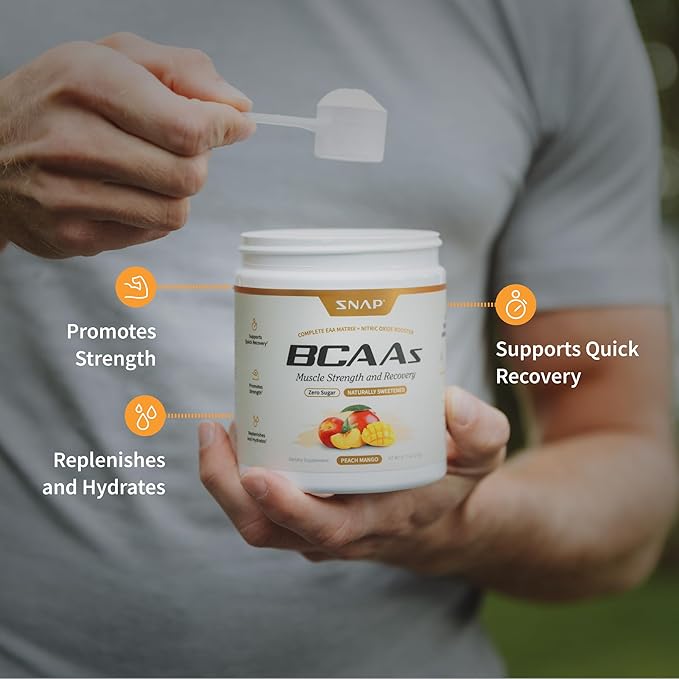 Snap Supplements Plant-Based BCAA Powder with Nitric Oxide Booster, No Artificial Flavors, Support Muscle Strength and Recovery, 30 Servings