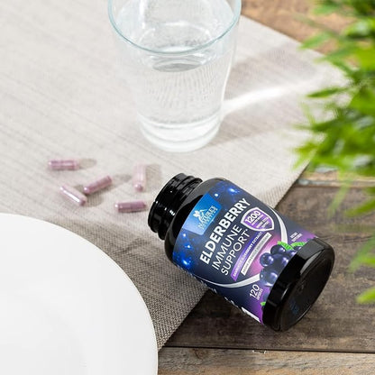 Elderberry Immune Support Extract Capsules - Daily Immune Support for Adults with Natural Sambucus Black Elderberry Antioxidant - No Sugar & Gluten Free Vitamin, Non-GMO Supplement - 120 Capsules