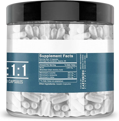 Earthborn Elements BCAA, 200 Capsules, Pure & Undiluted, No Additives