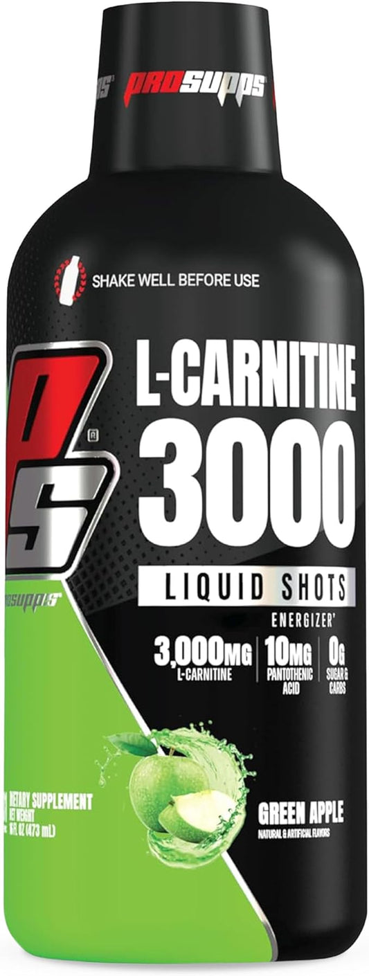 PROSUPPS L-Carnitine Liquid 3000, Stimulant-Free Liquid Shots for Men & Women - Clean Workout Drink for Energy, Performance & Muscle Recovery - No Sugar, No Carbs - 31 Servings, Green Apple