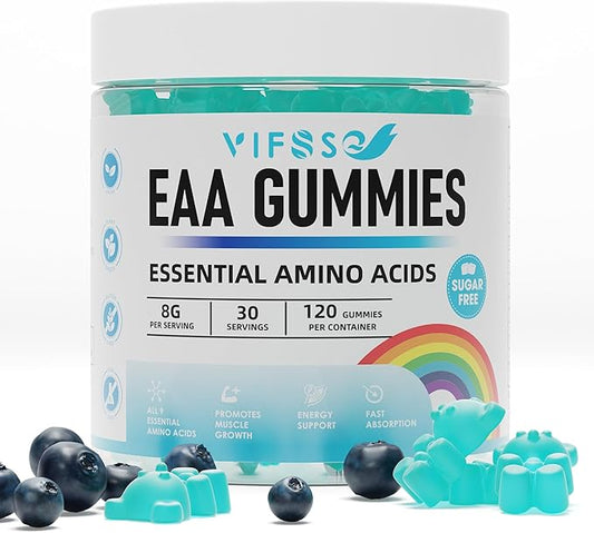 EAA Gummies 120 Gummies (Blue Raspberry), Essential Amino Acids - All 9 Essential Aminos (EAA) and All Branched-Chain Aminos (BCAAs), Non-GMO, Gluten Free, Vegetarian Friendly
