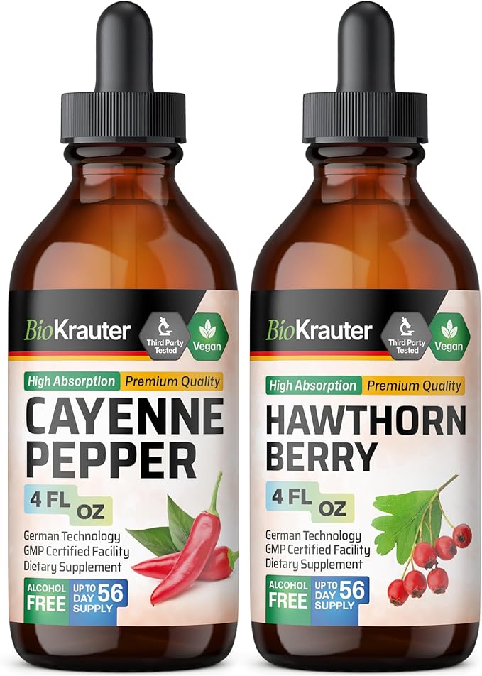 BIO KRAUTER Cayenne Tincture 4 Fl. Oz. & Hawthorn Berry Tincture 4 Fl. Oz.