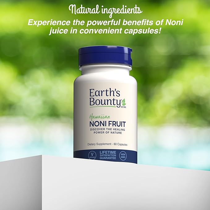 Earth's Bounty Hawaiian Noni Fruit Capsules - 60 Veggie Caps - Healthy Immune System & Joint Health Support - 100% Natural & Pure Noni - Vegetarian