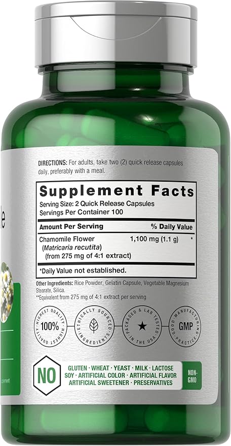 Horbäach Chamomile Flower Extract | 200 Pills | 1100mg Capsules | Non-GMO, Gluten Free Supplement