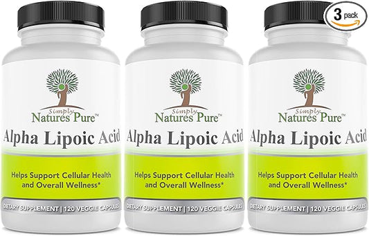Simply Natures Pure Alpha Lipoic Acid 600mg 360 Veggie Capsules, Non-GMO Thioctic Acid 12 Month Supply