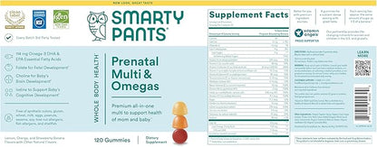 SmartyPants Prenatal Vitamins for Women, Multivitamin Gummies: Omega 3 Fish Oil (EPA/DHA), Biotin, Methylfolate, Vitamin D3, C, Vitamin B12, B6, A, K & Zinc, Inositol, 120 Count (30 Day Supply)