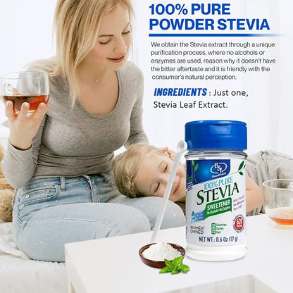 BSL 100% Pure Stevia Extract Powder Without Erythritol 0.6 Oz, No Artificial Sweetener, 620 Servings | Stevia No Erythritol | Zero Calorie & Keto Friendly, Pure Stevia Powder