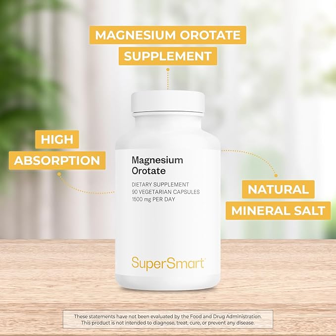 SuperSmart - Magnesium Orotate 1500mg per Day - High Absorption Magnesium Supplement | Non GMO & Gluten Free - 90 * 3 Vegetarian Capsules