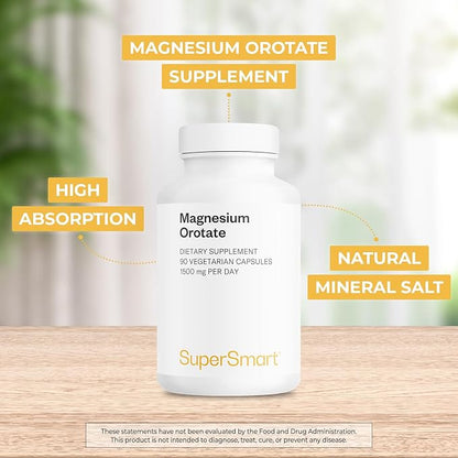 SuperSmart - Magnesium Orotate 1500mg per Day - High Absorption Magnesium Supplement | Non GMO & Gluten Free - 90 Vegetarian Capsules