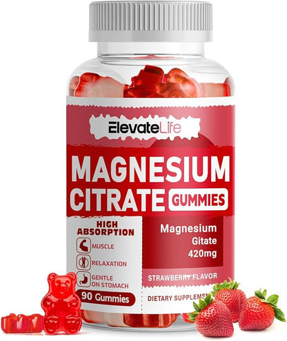 Magnesium Glycinate Gummies 1000mg - Sugar Free Magnesium Potassium Supplement with Vitamin D, B6, CoQ10 for Calm Mood & Sleep Support - 60 Strawberry Gummies