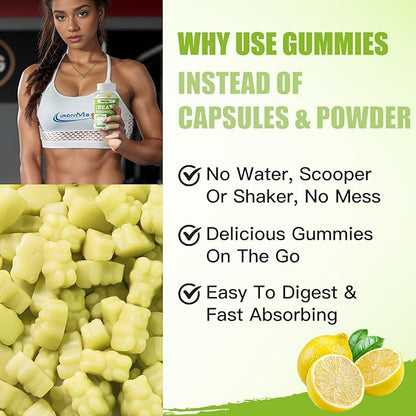Creatine Monohydrate Gummies 5g for Men Women - Sugar Free Chewable Supplement. 180 Gummies Lemon