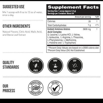 Instant Aminos - EAA+BCAA - 10 Essential Amino Acids Supplement - Rapid Absorption, Zero Digestion - Supports Lean Muscle, Recovery & Aging - 321% DIAAS Protein Score - Wild Berry (30 Servings)